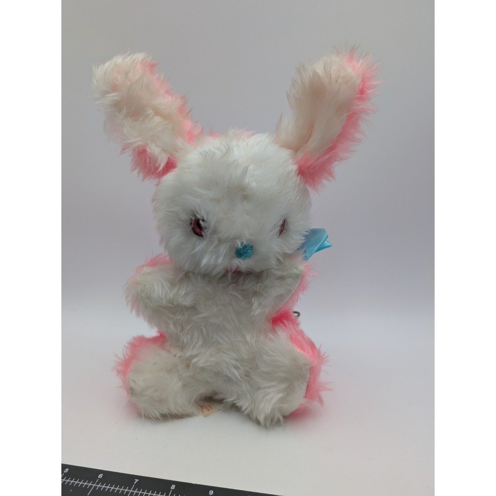 Rushton Pink White Rabbit Plush Bunny Musical Wind Up Works‎ 12 Inch Stuffed